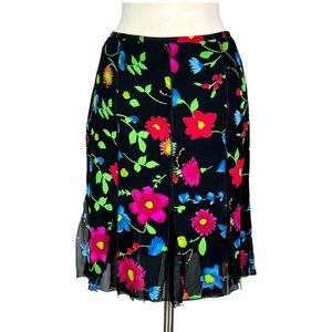 Carlisle Silk Black Floral Print A Line Skirt size 8